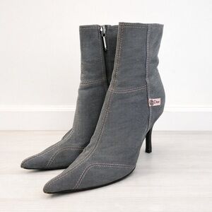 Vintage Christian Dior Y2K Denim Ankle Booties Pink Stitch Italy 35.5 Grunge